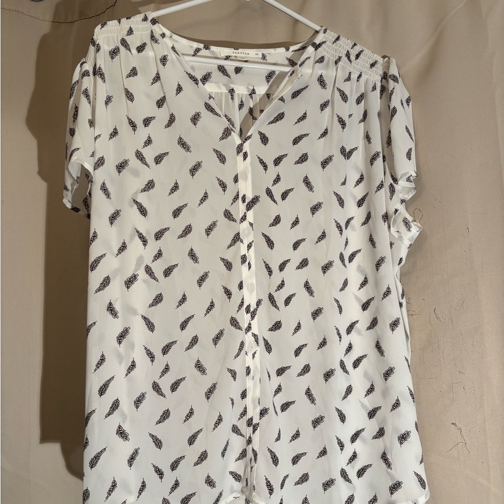 A New Day White Cream Buttoned Blouse with Mandarin Collar